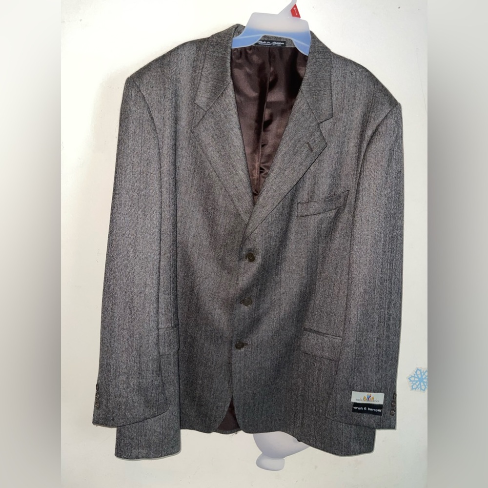 Croft & Barrow Mens Lambswool 3 Button Sport Coat 50 Long Brown Gray Suit Jacket